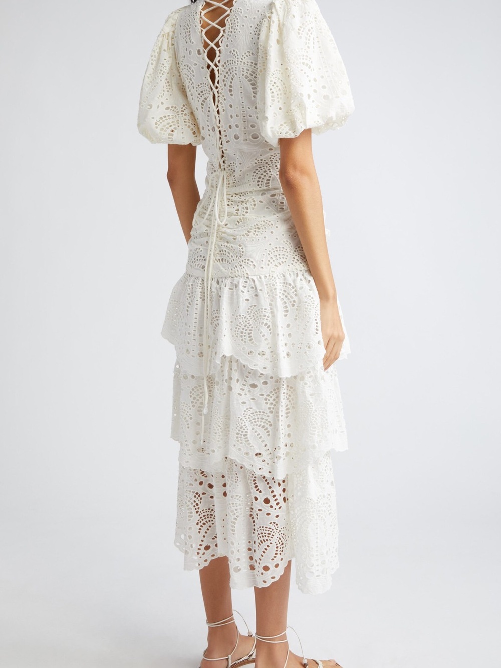 FARM Rio White Richelieu Eyelet Midi Dress S - Picture 2 of 5